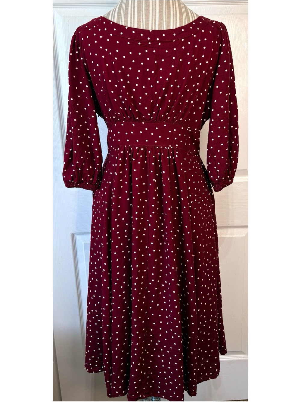 ESHAKTI Burgundy Polka Dot Button Down Midi Dress Pockets Medium - Picture 4 of 10